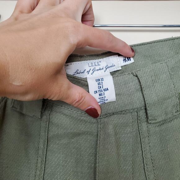 H&M Olive Green High Rise Linen Blend Cuffed Shorts Womens 2 - Picture 6 of 7